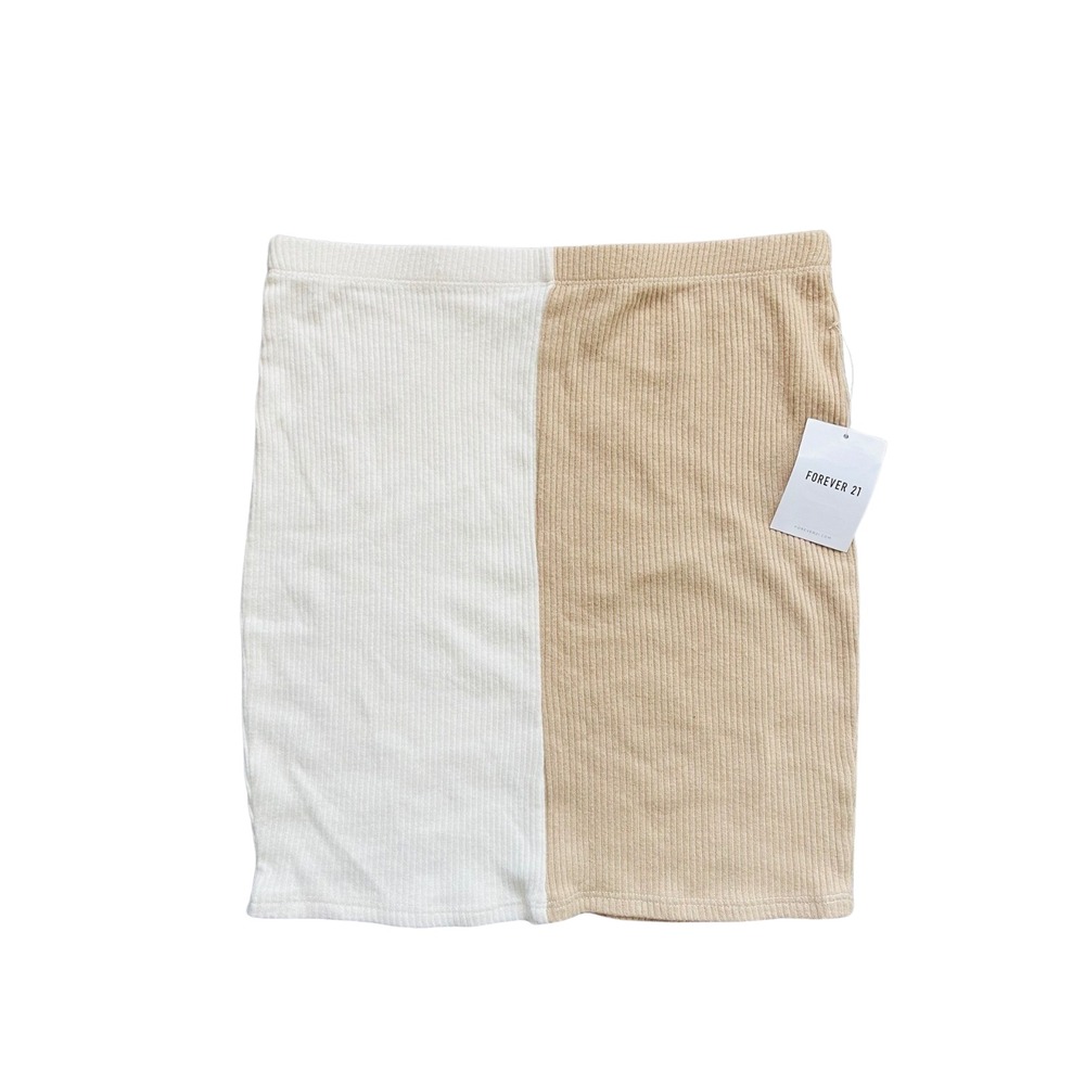 Forever 21 Womens Ribbed Colorblock Mini Tube Skirt Taupe Cream Size M NWT